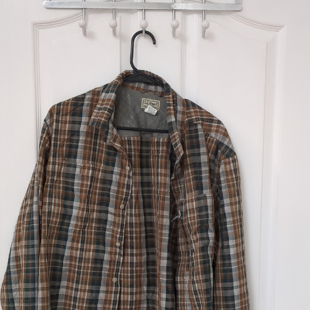 L.L. Bean Men's Lightweight Plaid Shirt Jacket - Brown and Green